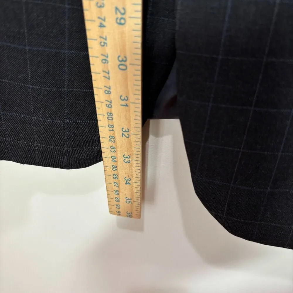 Brooks Brothers 100% Wool Windowpane Plaid Dark Gray Blazer Men 43L Sport Coat